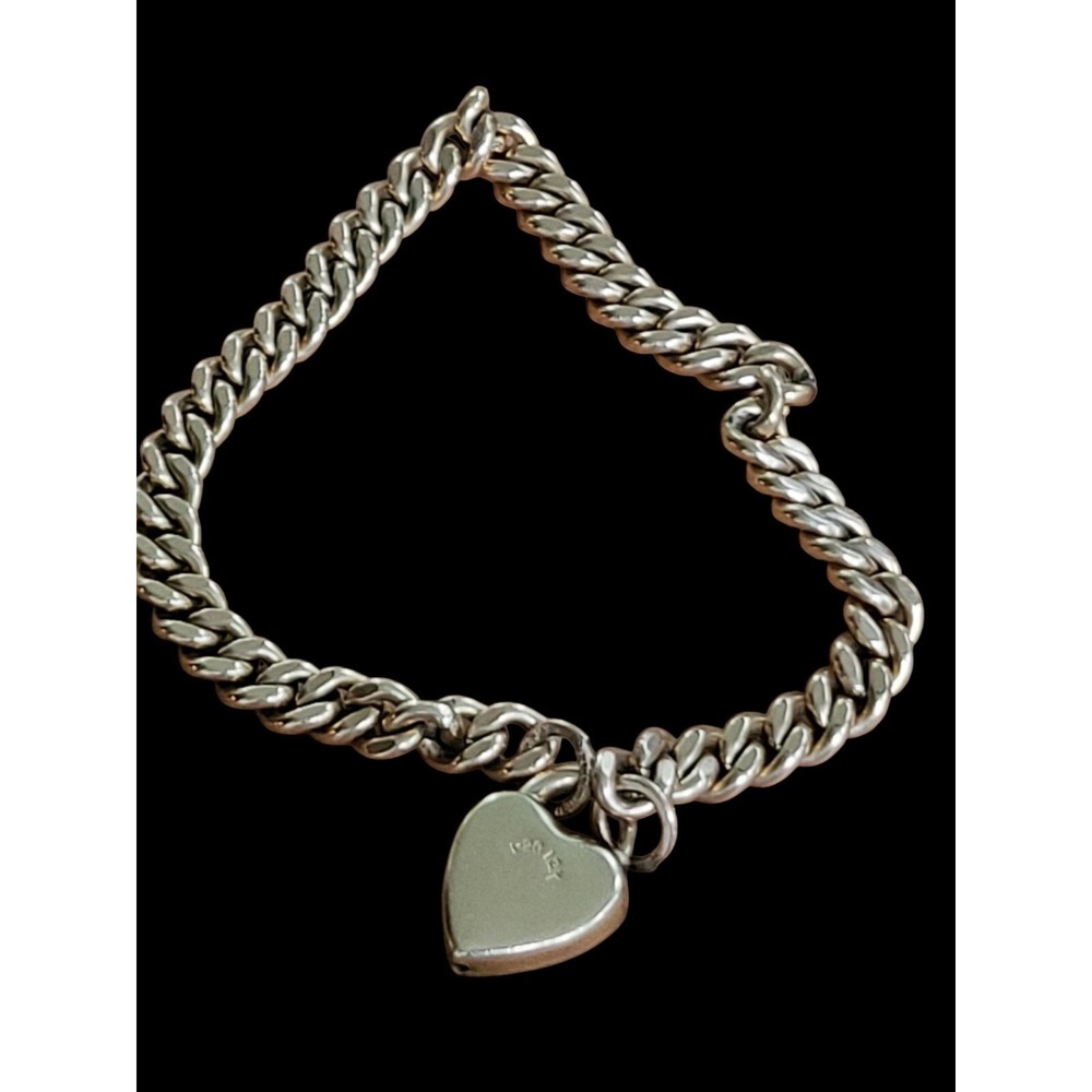 Antique 12K Gold Filled Heart Lock Chain Link Bracelet 7" 13.6 grams - Picture 5 of 11